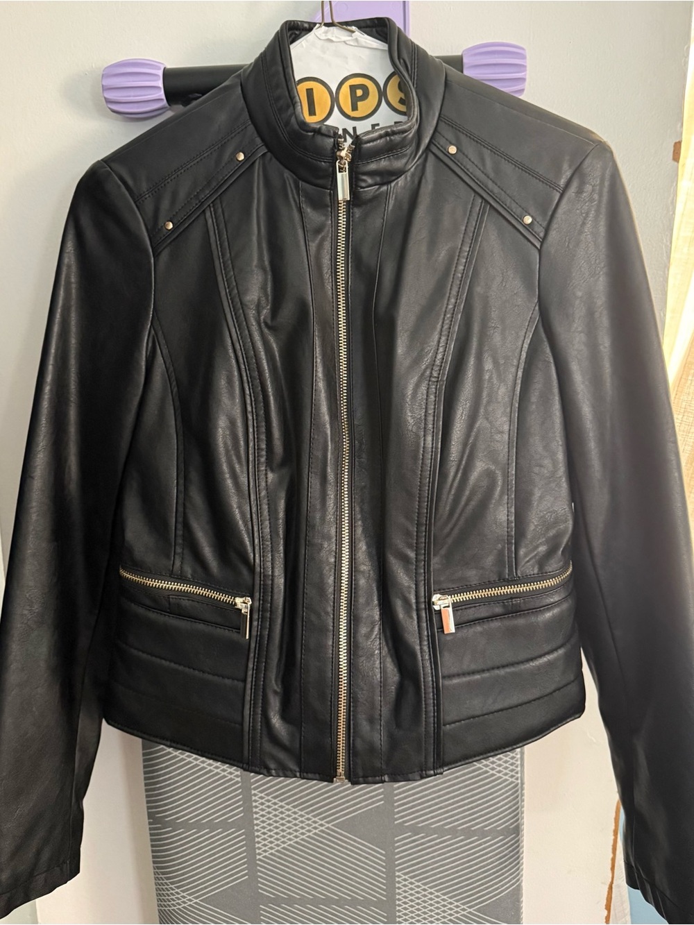 GUESS Black Faux Leather Moto Jacket – Like New